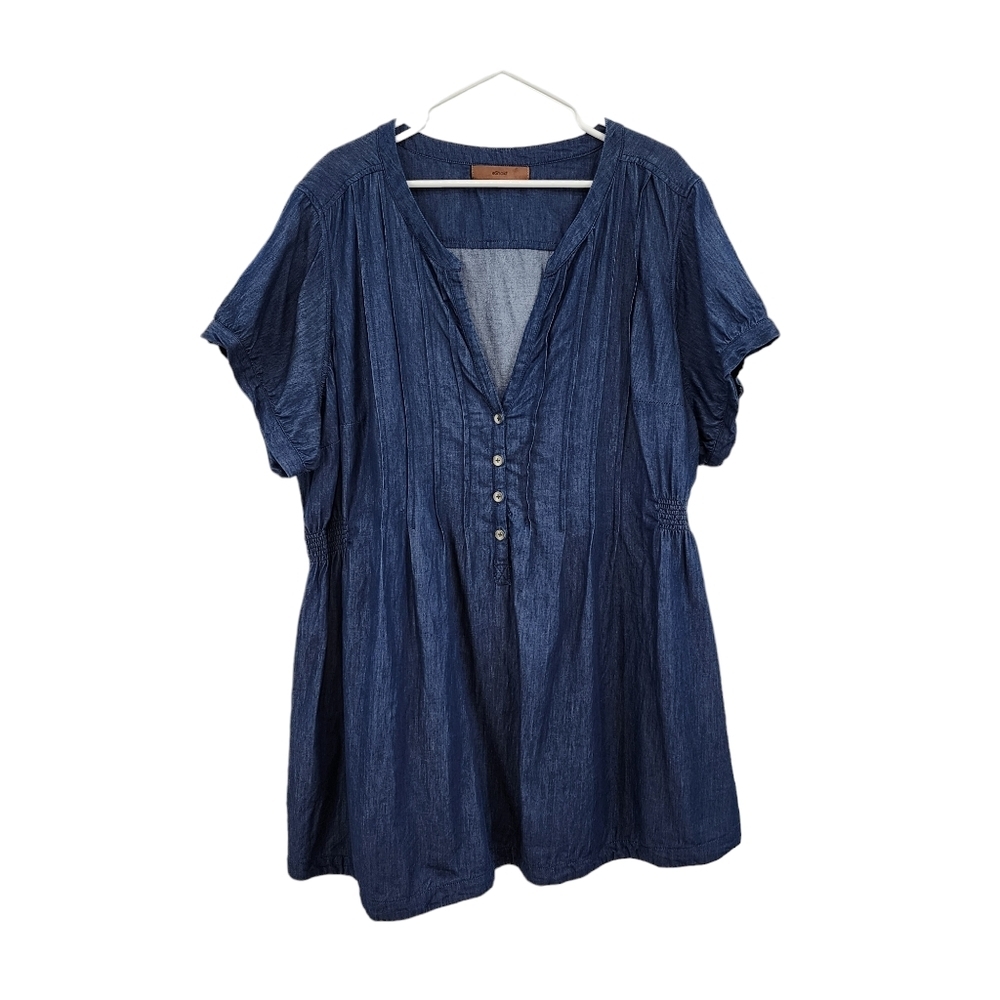 eShakti Women's Cotton Button Front Peplum Denim Top